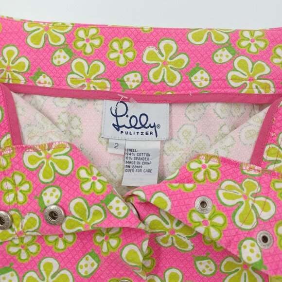 Lilly Pulitzer Skirt Womens Sz 2 Retro Floral Lady Bugs Dune Buggy Pockets Snap - Picture 3 of 12